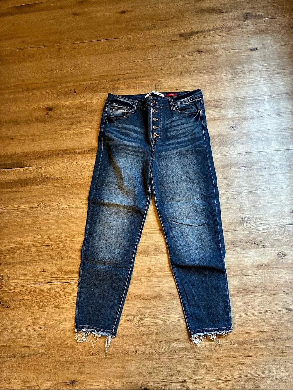 Pink Celebrity High Rise Button Fly Raw Hem Skinny Jeans Women's Blue Skinny Jea